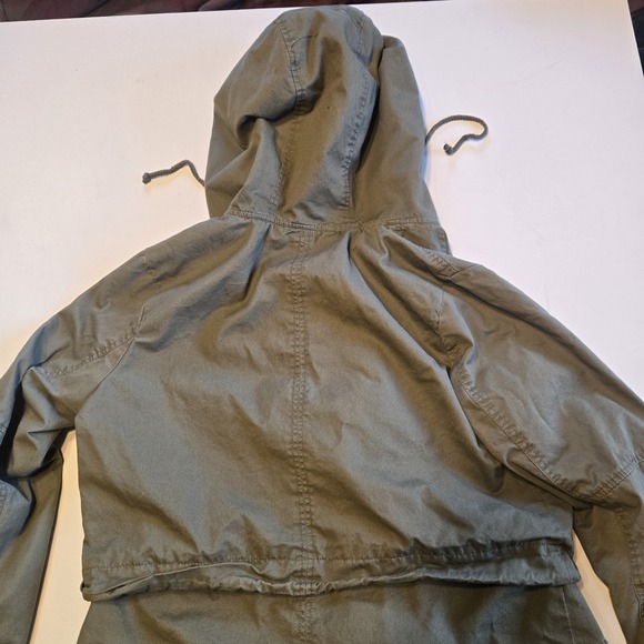 Forever 21 Mid Length Full Zip Jacket w/ Hood Olive Army Green Adult Womens Sz L - Picture 9 of 13